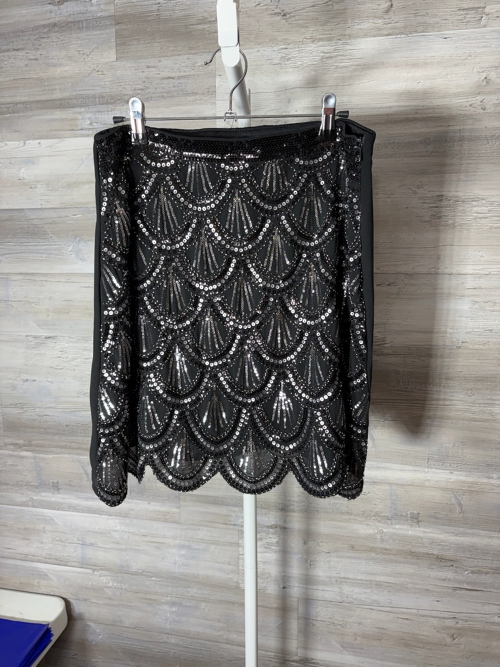 Blue Rain Black Sequin Scallop Mini Skirt 1579